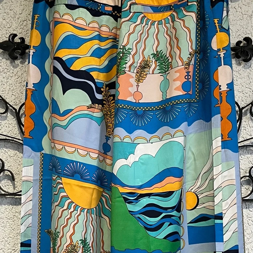 Anthropologie Blue Green Yellow Patchwork Wide-Leg Pants - Picture 13 of 13